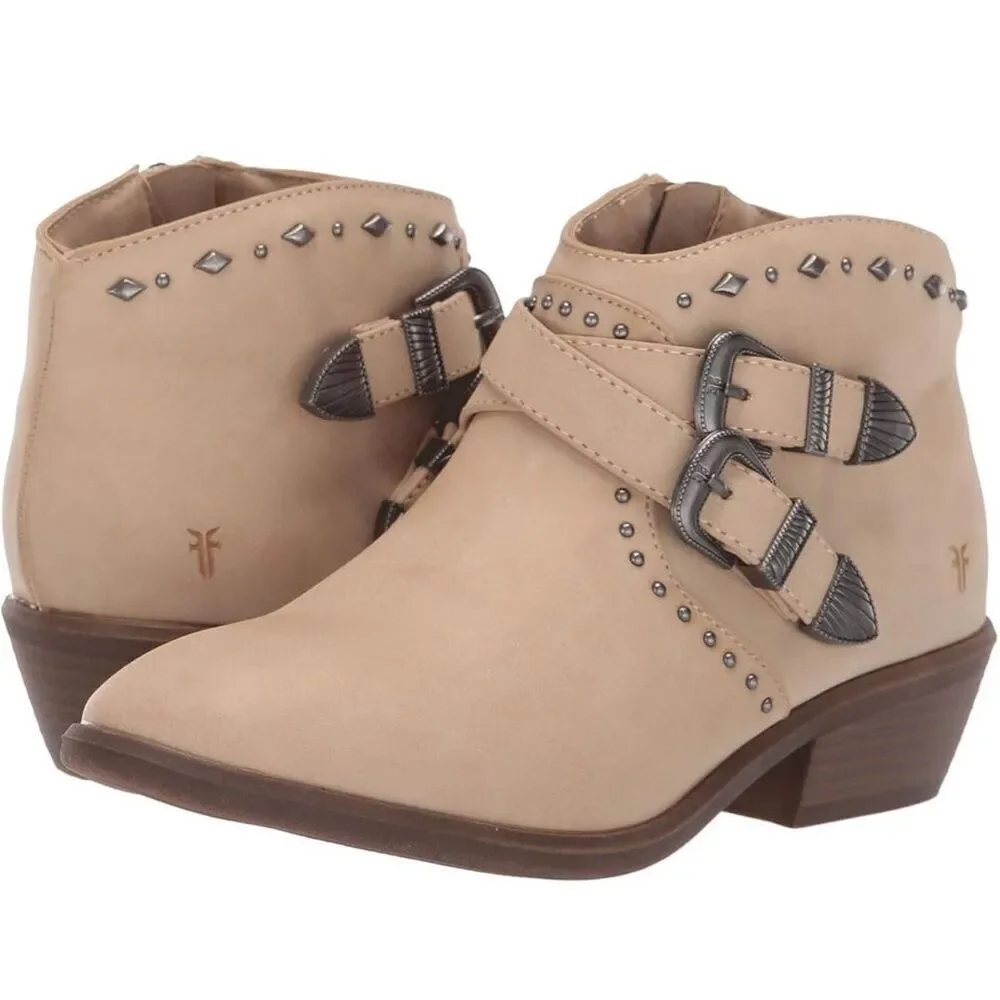 Frye Ellen studs Western Studded Mid-Heel Bootie in tan size 4